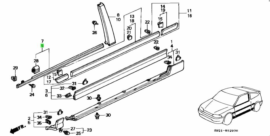 Honda Civic EF Door Belt Moulding