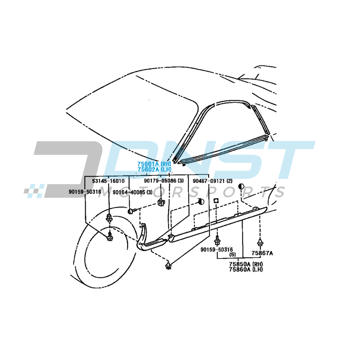 Genuine OEM JZA80 Non-Aero Side Moulding Complete Set