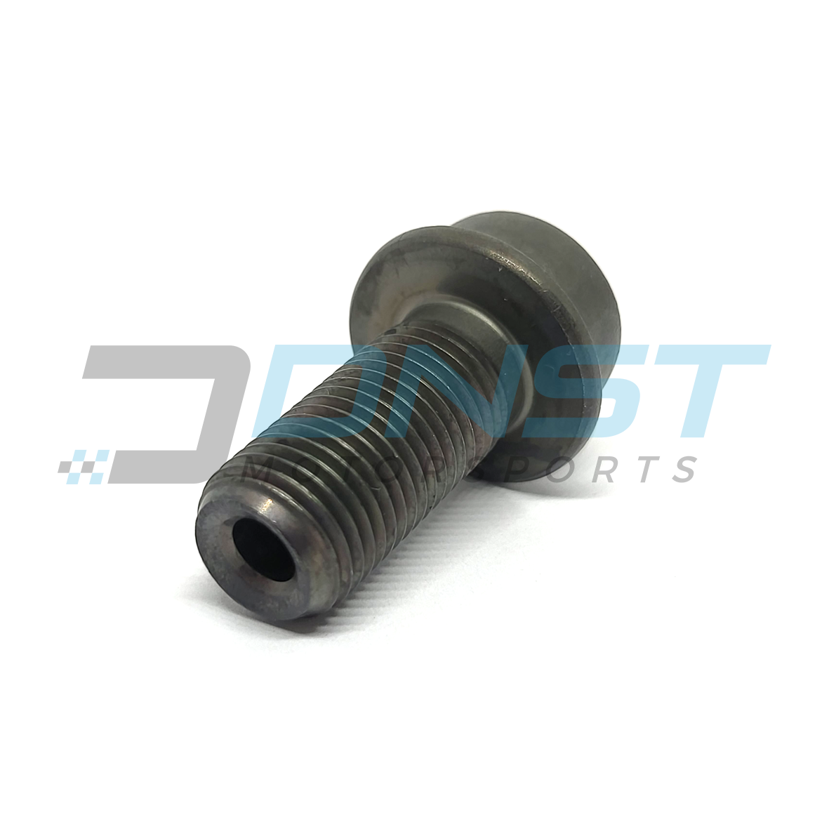 a hex headed steel threaded bolt with a hollow centre on a white background and a DNST Motorsports watermark